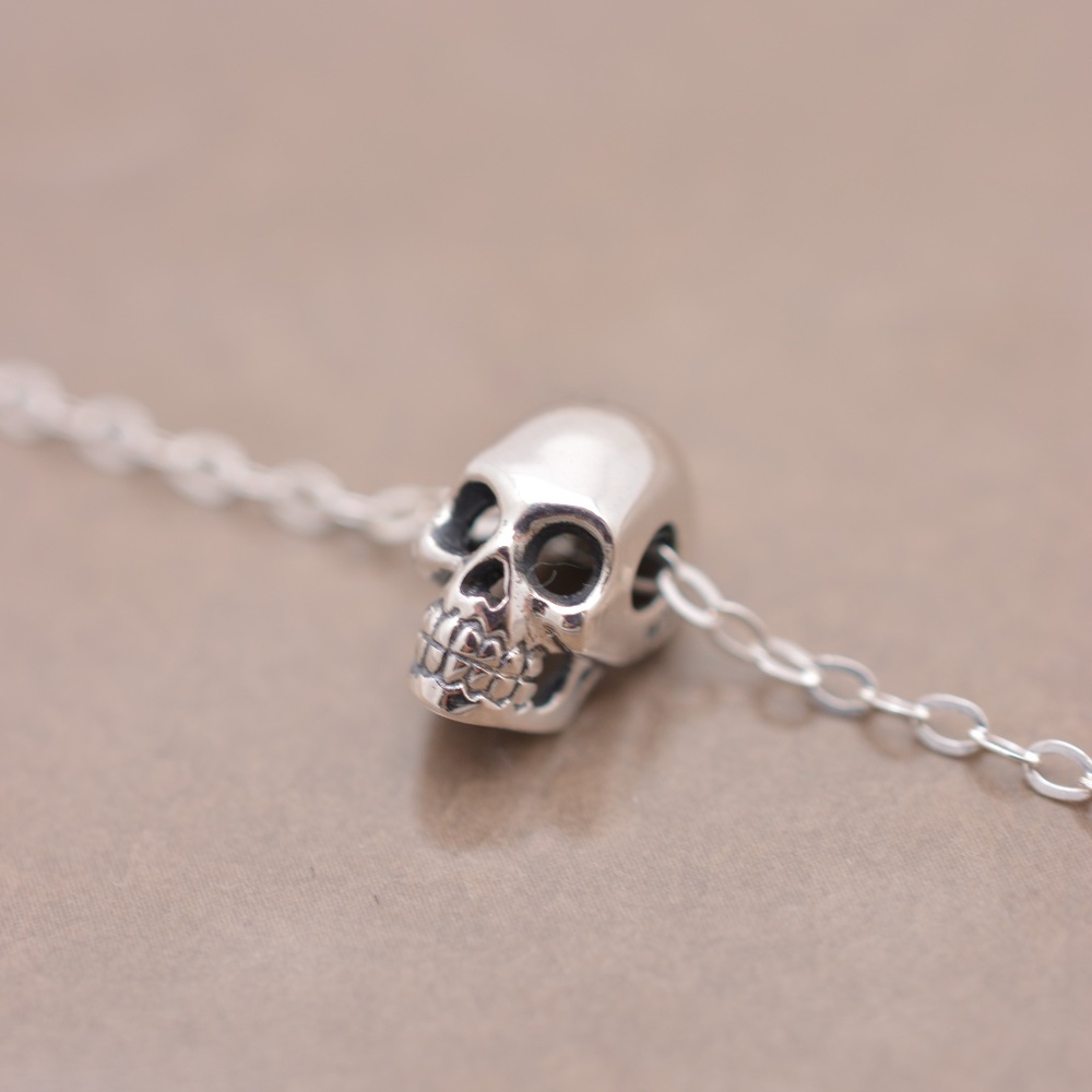 NEW Sterling Silver Skull Charm Necklace